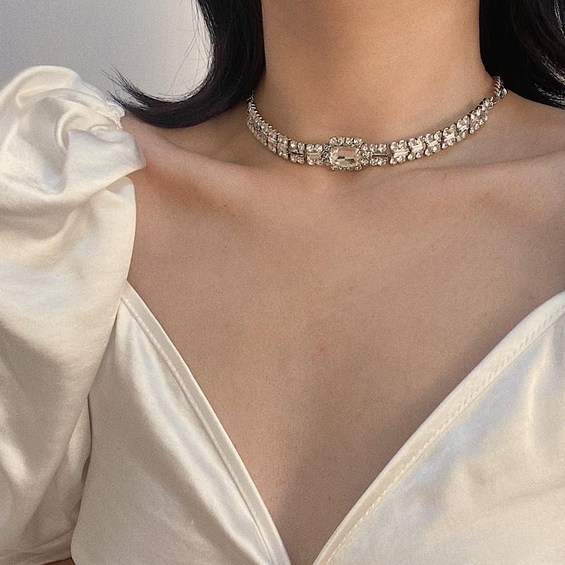 

Kpop Crystal Choker Necklace Women Wedding Accessories Silver Plated Chain Punk Gothic Chokers Jewelry Collier Femme Kolye