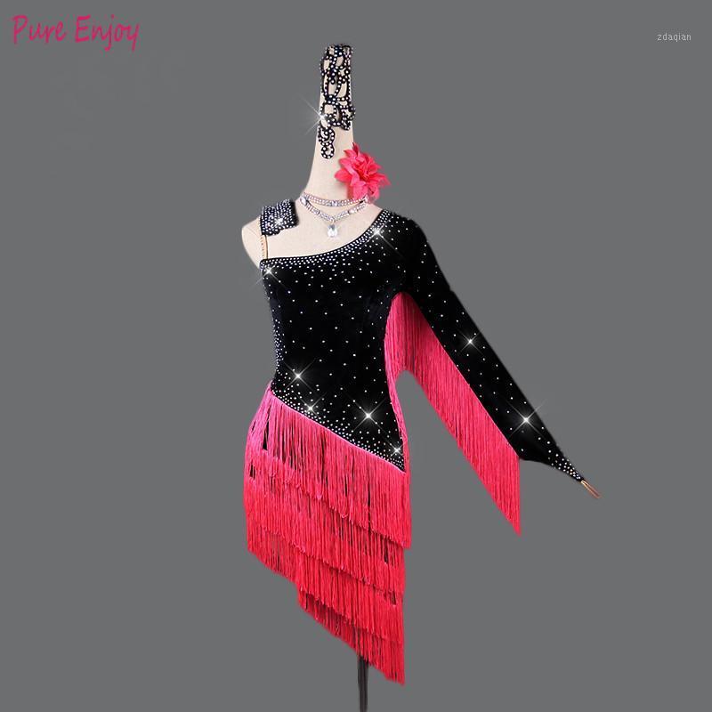 

Latin Dance Dress Suit Tassel Dress Female Adult Children'S Competition Dance Outfit Party hot pink green Latin1