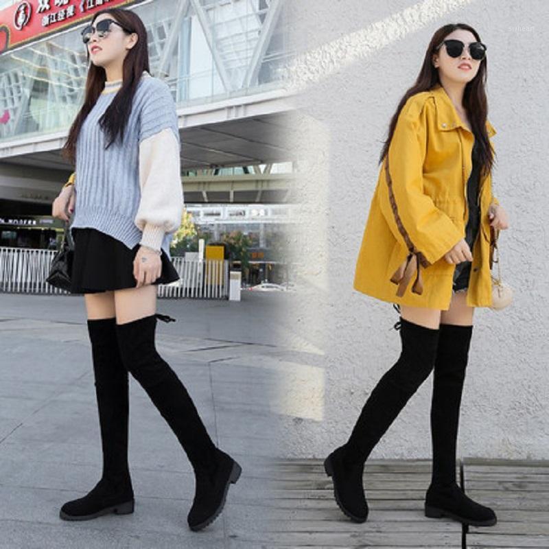 

2020 spring and autumn new flat-bottomed long boots striped red wild high tube women's shoes1