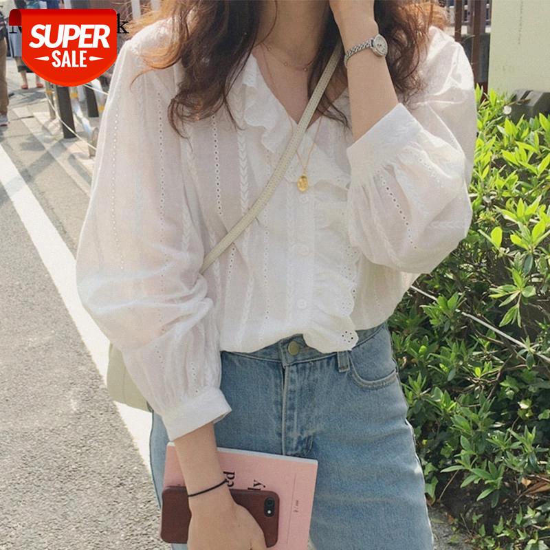 

Spring Cotton Women Tops Blouse Casual Ruffles V-neck Loose White Blouses Shirts Puff Sleeve Office Ladies Tops Blusas 8561 50 #wO2l