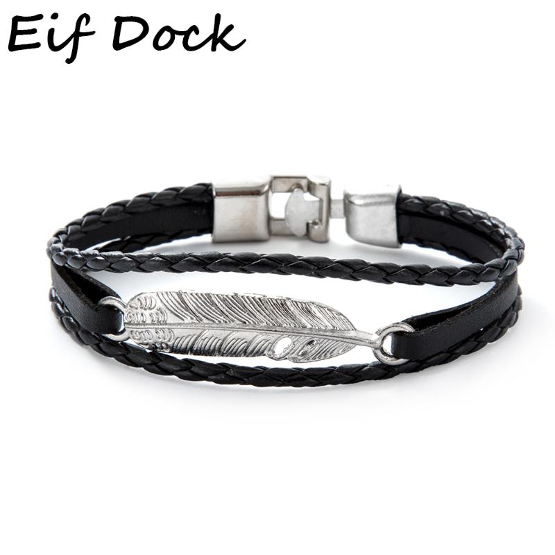 

Eif Dock New Fashion Alloy Feather Bracelet Men's Casual Personality Leather Bracelet Retro Punk Biker