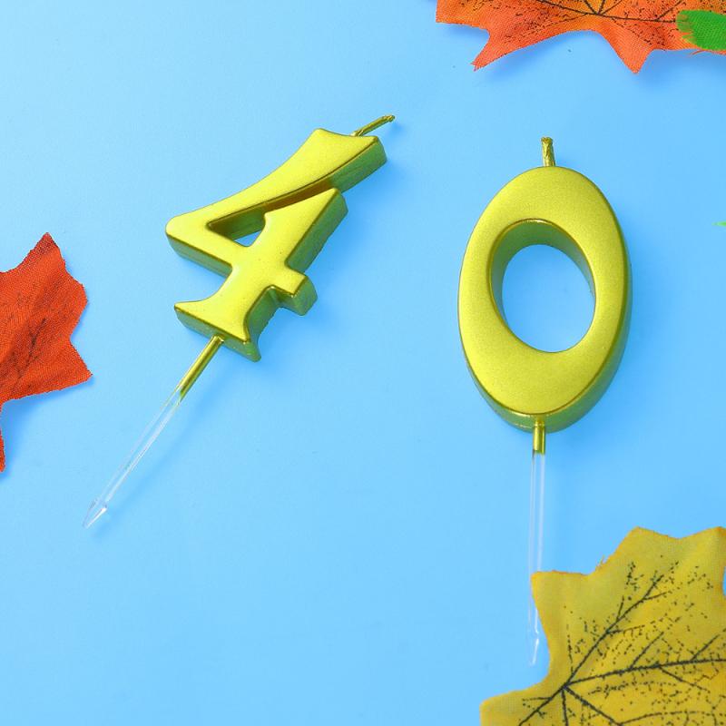 

2pcs 40 Birthday Candle Number Decoration Bithday Cake Topper Candles Party Supplies (Number 4+0, Golden