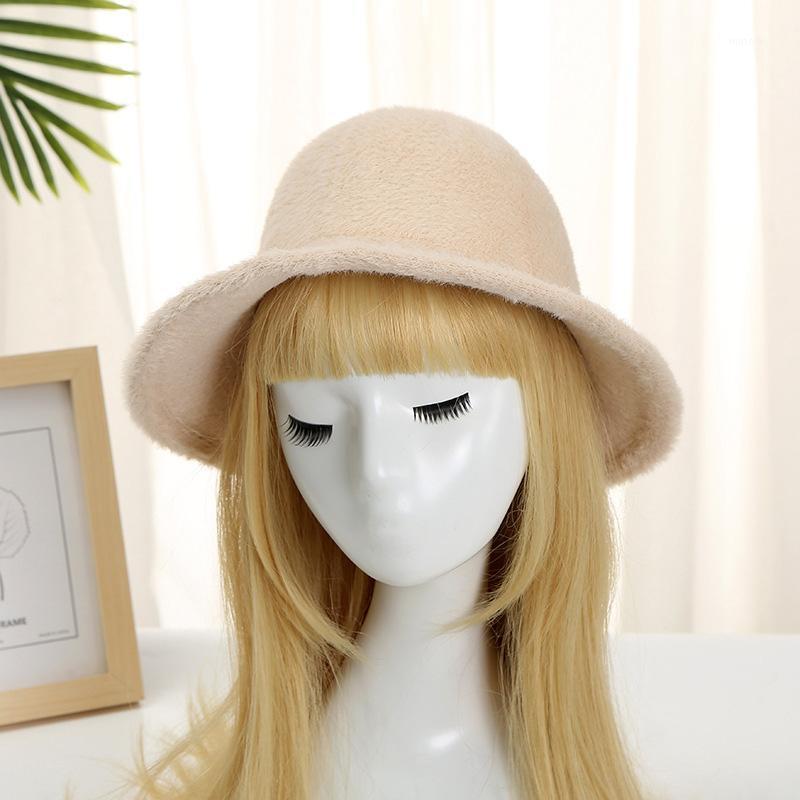 

Winter Warm Panama Bucket Hats Women's Fashion Solid Color Furry Hat Fisherman Cap Knitted Wool Basin Bucket Hat Female Gorro1, Short-grey