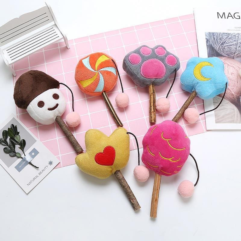 

1pc Creative Plush Catnip Toy Cute Ice Cream Candy Shape Plush Stick Cat Teeth Cleaning Toy Pet Supplies Cat Favors