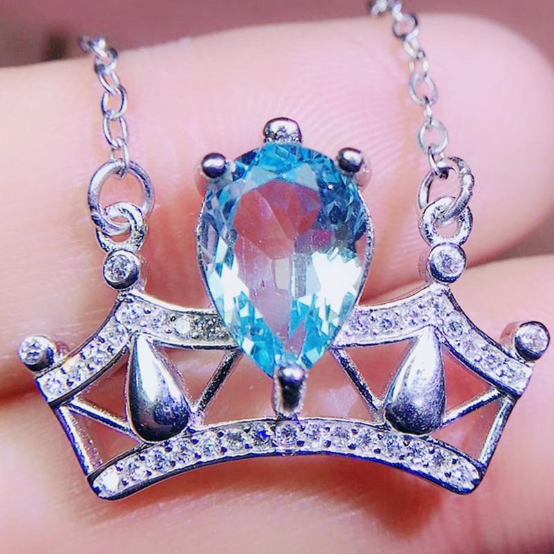 

Other Natural Real Pink Or Blue Topaz Crown Style Necklace 2ct Gemstone 925 Sterling Silver Fine Jewelry Q2082420