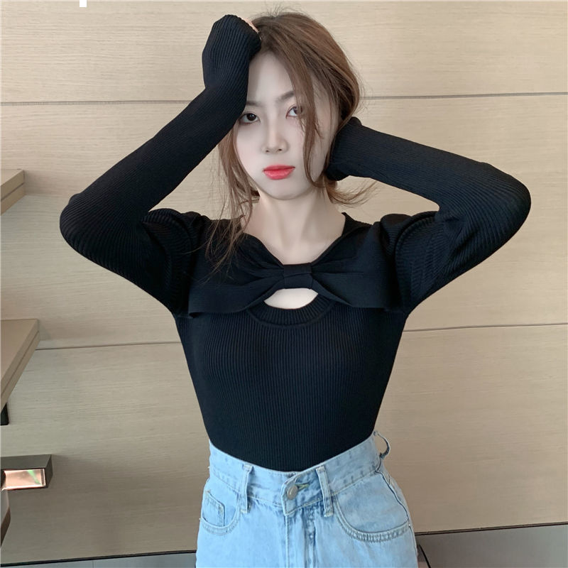 

2021 New fall female-style shirts knitted pullovers long ladies elegant sleeve jumpers big bow collar y507 GLIW, Hei