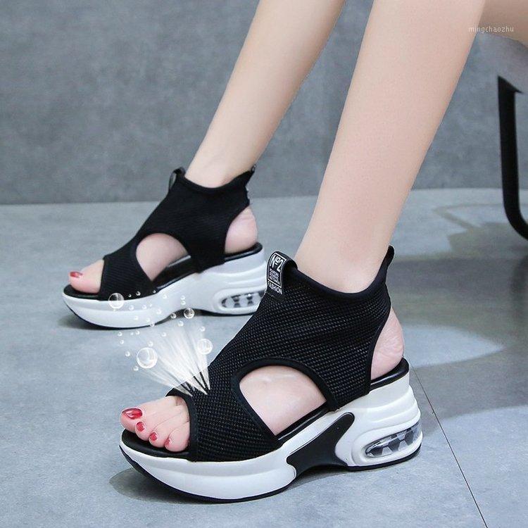 

2020 Hollow Women Sports Sandals Platform Wedges Heels Knit Woman Shoes Fish Mouth Thick Bottoms Summer Ladies Rome Shoes1, White