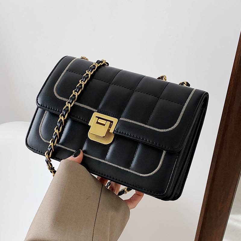 

VreyMe High Quality PU Women Pack Classic Diamond Plaid Handbag Leather Chain Designer Shoulder Pack Fashion Lady Crossbody Bags, Black