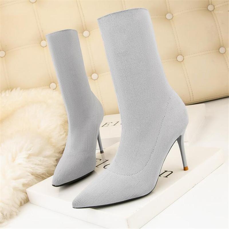 

34-41 Sexy Sock Boots Knitting Stretch Boots High Heels For Women Fashion Shoes 2021 Spring Autumn Ankle Booties Female1, Black