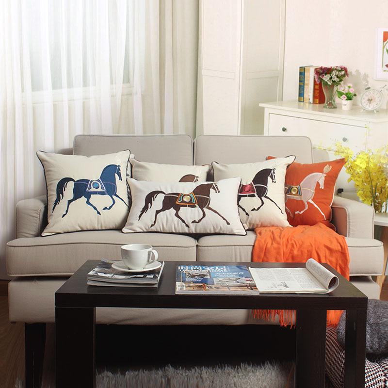 

Horse Embroidered Sofa Cushion Covers Modern Simplicity Waist Pillowcases Orange High-grade Pillow Cases Home Decoration Covers, Veemi 04