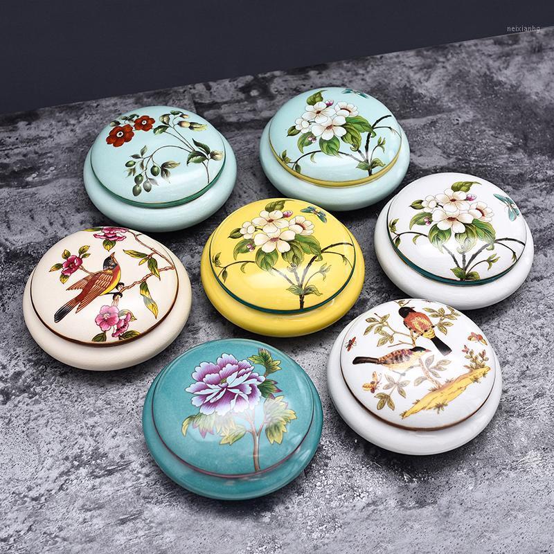 

European Ceramic Flower and Bird Storage Box American Round Cotton Swab Household Square Jewelry Storage Makeup Box1