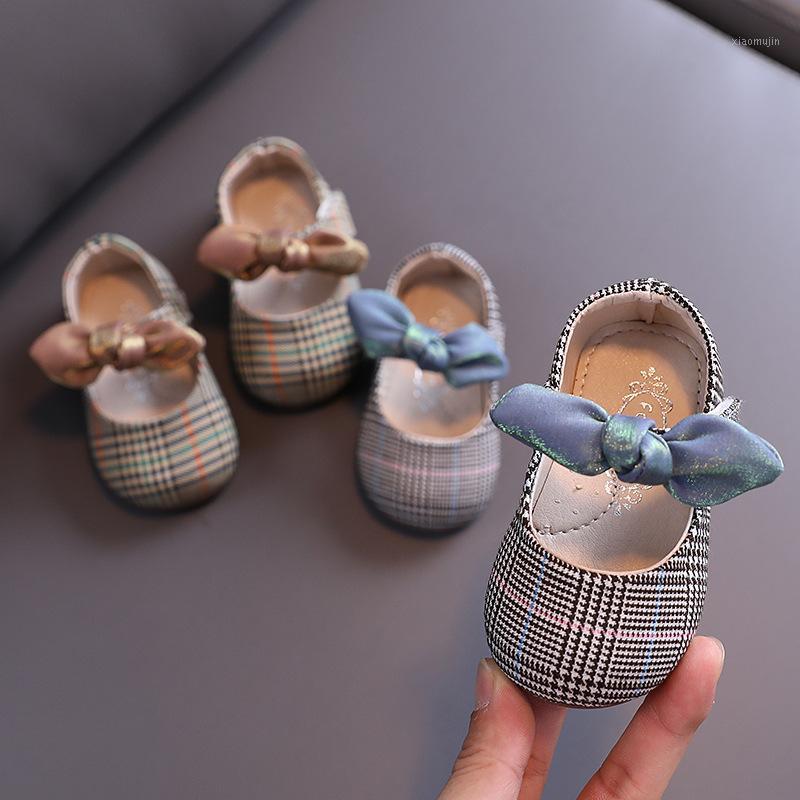 

2020 Autumn Infant Toddler Girls Princess Shoes Fashion Plaid Bow Tie Shallow Girls Leather Dress Shoes Baby First Walkers1, Black