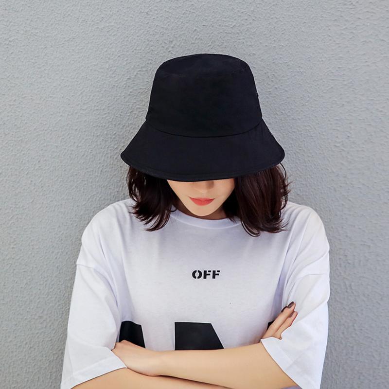 

Harajuku Fisherman Hat Woman Spring Summer Sunshade Hat Man Candy Color Flat Top Bucket Hats Head Outdoor Bucket Caps Cotton New, Black