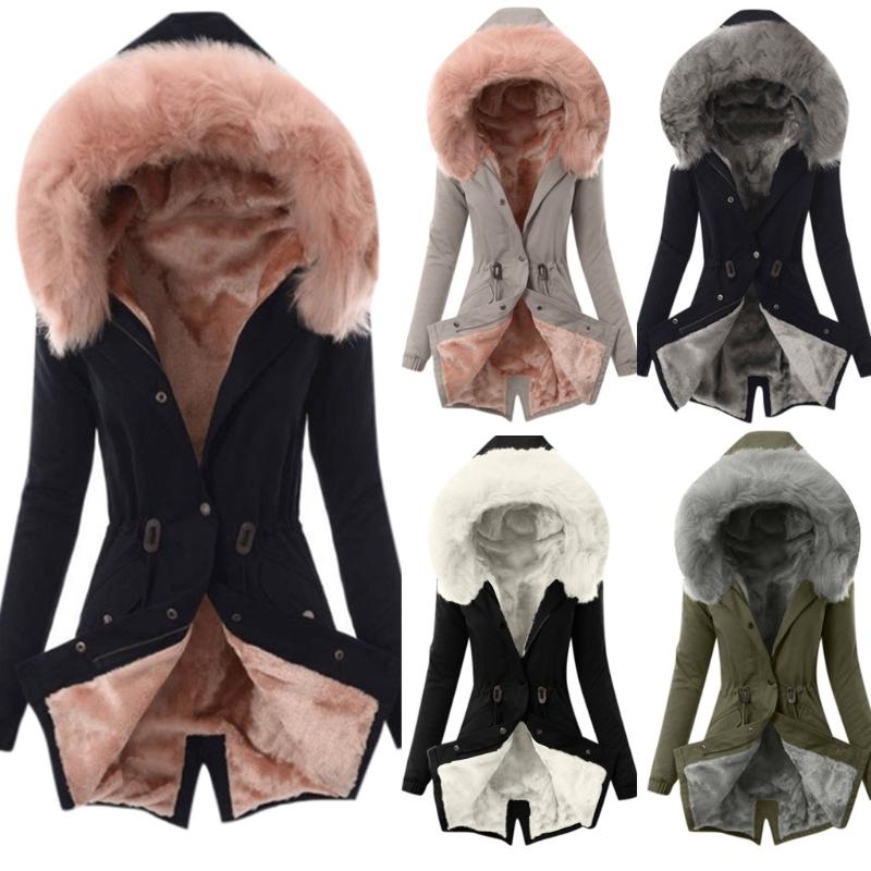 

Womail Ladies Fur Lining Coat Womens Winter Warm Thick Long Jacket Hooded Overcoat Winter Hooded Outwear Coats, Pink