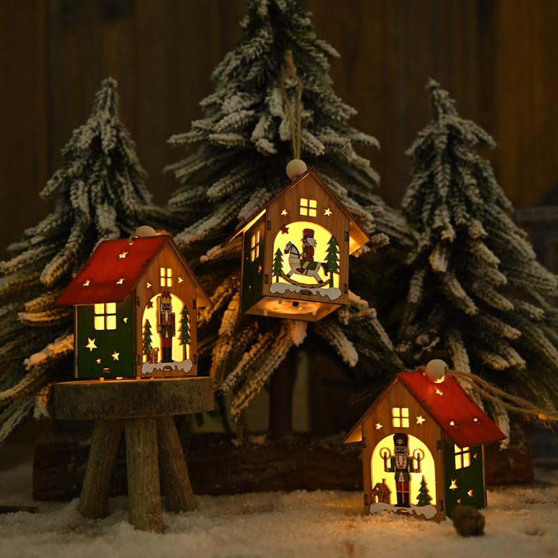 

Christmas Ornaments Christmas Tree Wooden Hanging Pendant Xmas Colored Walnut Soldiers Hut House Decoration 2021 New Year Gifts