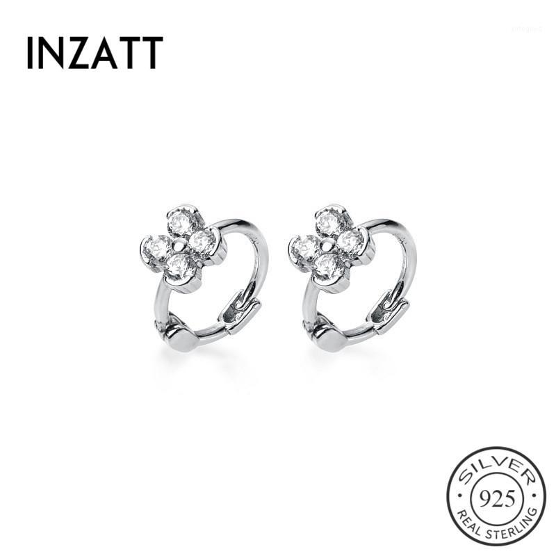 

Hoop & Huggie INZAReal 925 Sterling Silver Zircon Flower Earrings For Fashion Women Fine Jewelry Minimalist Ins Accessorie Gift1