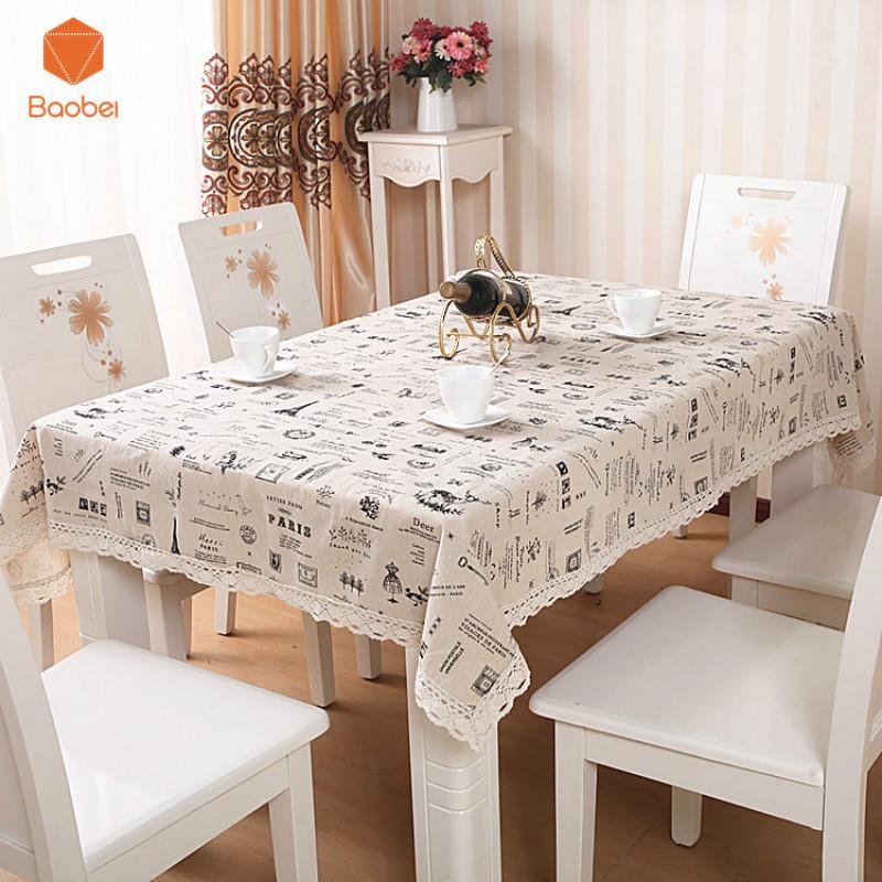 

Paris impression European Style 100% Linen Cotton Rectangular Round Tablecloth Printed Dustproof Table Covers YN111, 02
