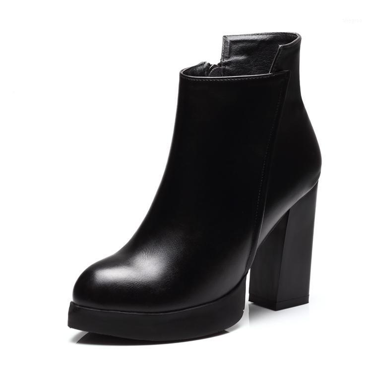 

Thick High Heels Women Pointed Toe Footwear Genuine Split Leather Female Ankle Boots Autumn Winter Zip New Black Shoes G00121, Ladies ankle boots