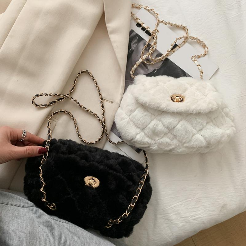 

Casual Lattice Pattern Chain Messenger Bag Women Cloud Plush Female Shoulder Bags Fashion Ladies Crossbody Bags