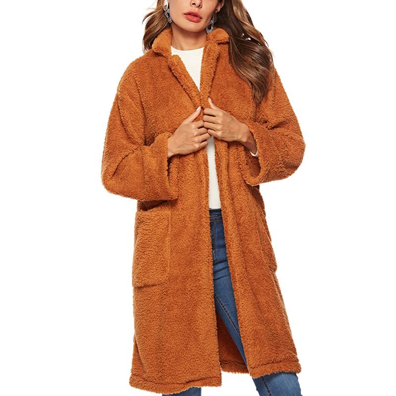 

Women' Fall Coat, Plush Top, Party Clothes Loose Warm Windproof Lapel Neck Long Sleeve Buttons Side Pocket Clothes, Brown