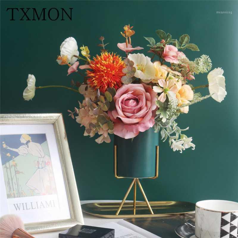 

Home Decor Artificial Flower Floral Set Modern Simple Floral Fake Bouquet Silk Rose Peony Simulation Flower Desktop Decoration1, A06