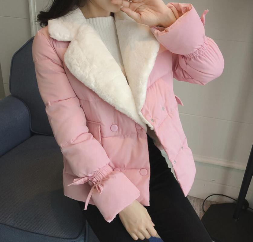

Women's slim short Korean version of the coat. Autumn and winter new lantern sleeves double-breasted inside plus velvet, As photo 1