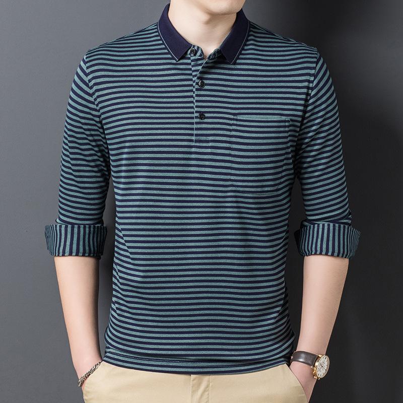 

2020 spring and autumn new men's business casual long-sleeved shirt lapel fit striped shirt men, Ba2801dark green