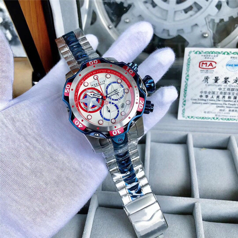 

Invincibie Watch Marvel Captain America Men Model 27039 - Men's Swiss Quartz Watches 52.5mm Stainless Steel Aluminum Band, Slivery;brown