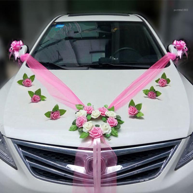 

Artificial Flowers for Wedding Car Decoration Sets Artificial Flower Diy Garlands Wreath Rose Decor Pull Flowers Ribbon1, C1 red