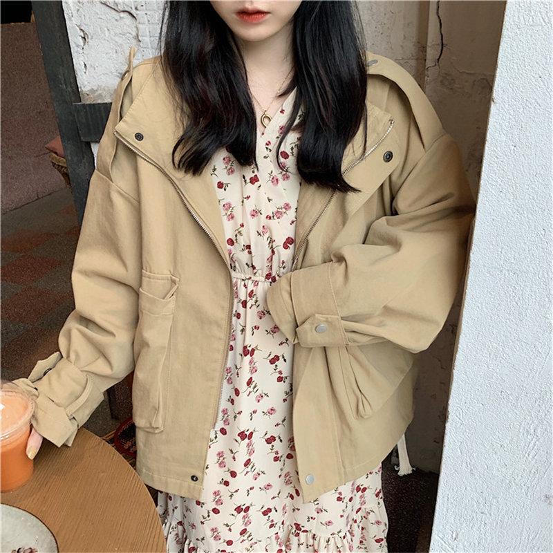 

HziriP 2020 Autumn Khaki Fresh Women All-Match Streetwear Pockets Female High Quality Outerwear Stylish Solid Chic Tops Coat, Photo color