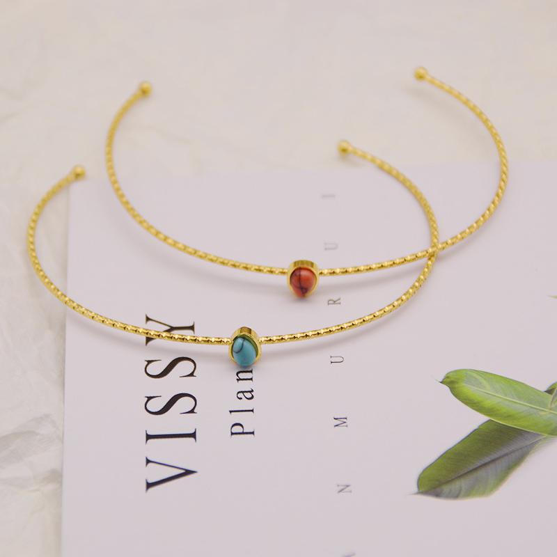 

Bangle French Delicate Thin Stainless Steel C Shape Bangles Women Gold Color Water Drop Natural Stone Bracelets&Bangle For YC-43