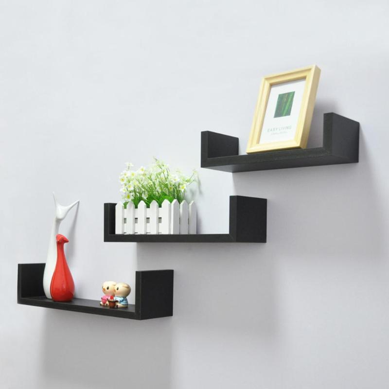 

Contemporary U Shape Wall Mounted Storage Rack Home Decoration Rack Bookshelf for Book/Media/CD/DVD Storage 30x15x1.6cm(Black