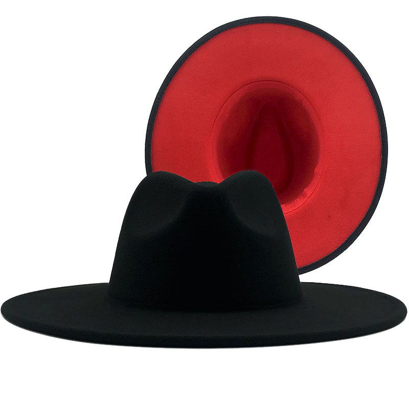 

Large Fedoras Wide Brim Fedora Hats Jazz Top Hat Big Felt hats Men Women Panama Cap Lady Caps Man Woman Fashion Accessories Wholesale, Black+red