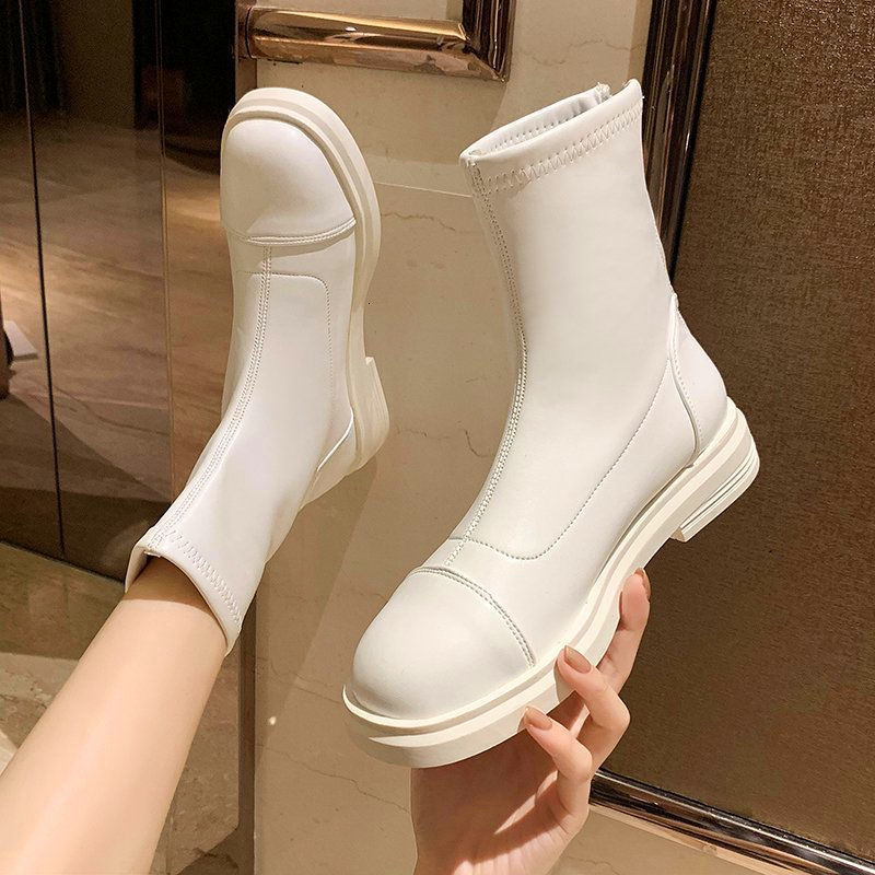 

New Women 2021 Heel Bloc Female Toe Round Back High Quality Black Boots 3227, Beige