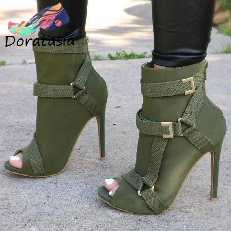 

DORATASIA The Big Size 43 Women Solid Zipper Open Toe Shoes Stiletto High Heel Cool Fashion Sandals Women Sandals, Black