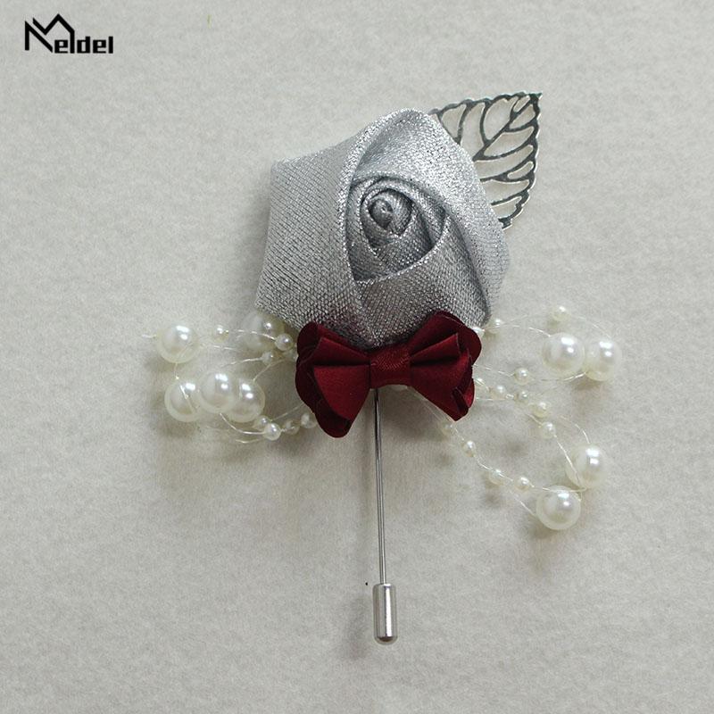 

Meldel Silk Rose Men Corsage Pin Flower Wedding Brooch for Bridesmaid Pearl Decor Groom Boutonniere Men Wedding Corsage Flowers, Beige