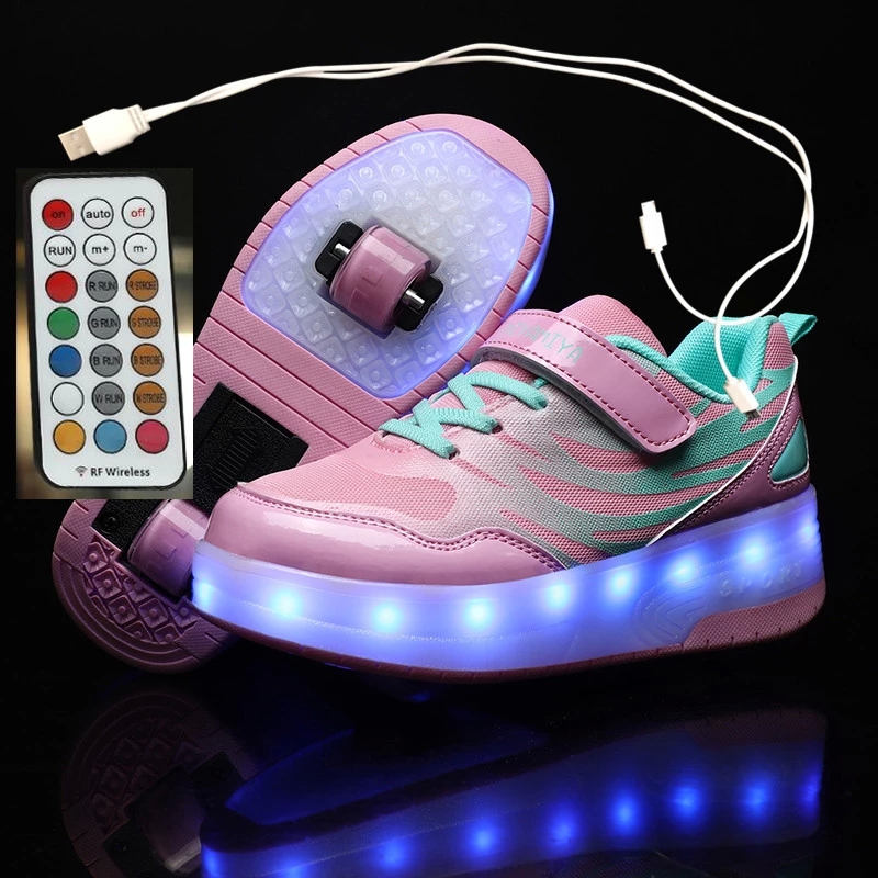

2021 New USB Charging Children Sneakers remote control Wheels Girls Boys Led Shoes Kids Sneakers With Wheels Roller Skate Shoes #RU80