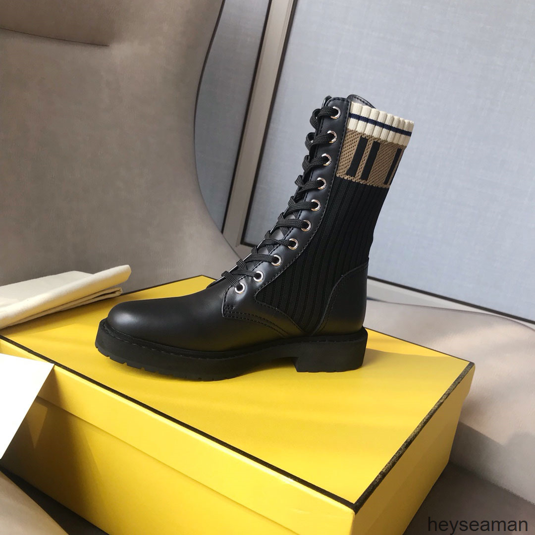 

Boots motorcycle Black speed knitting print leather Martin boots elastic cloth sleeve women lace-up chunky shoes 35-42tyGb# PZIF, 2# shoe box