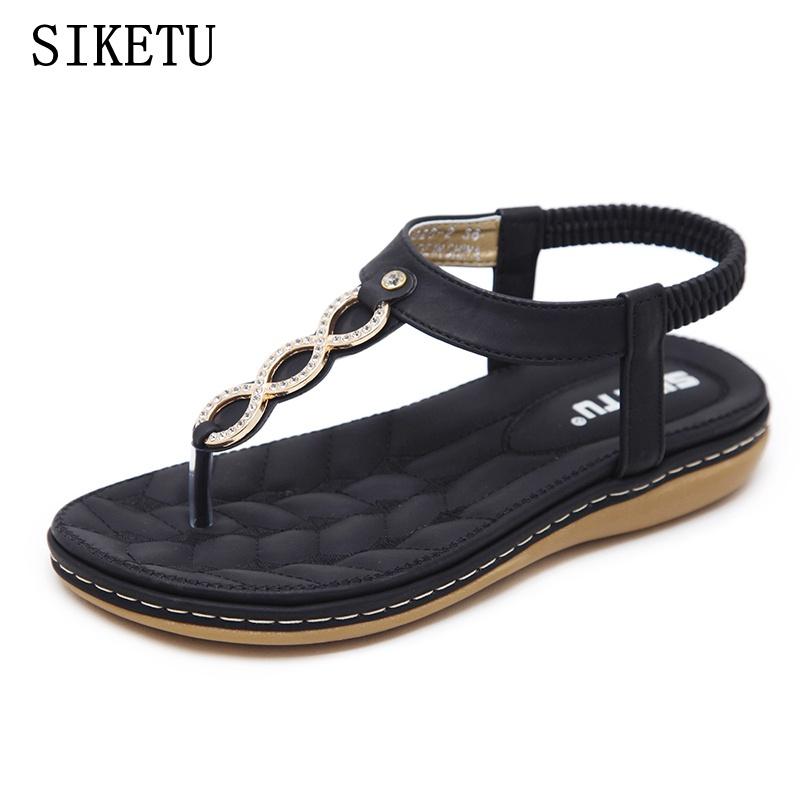 

SIKETU Women Sandals Bohemia casual fashion woman soft sandals Summer New Women Flip Flops flat Beach plus size Shoes, Black