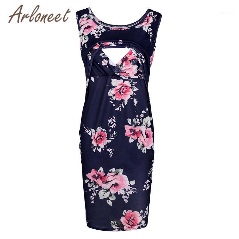 

ARLONEET Clothes Women Maternity Dress Flower Printed Sleeveless Breastfeeding Dress Summer Ladies Pregnancy Casual Clothes1, Gray