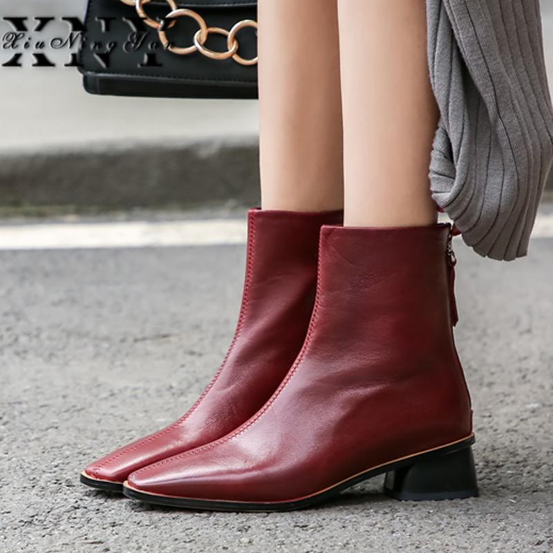 

Xiuningyan Retro Bohemian Boots Women Shoes Woman Spring Autumn Cow Leather Motorcycle Boots Zipper Chunky Heel Ankle Shoes 2021, Black