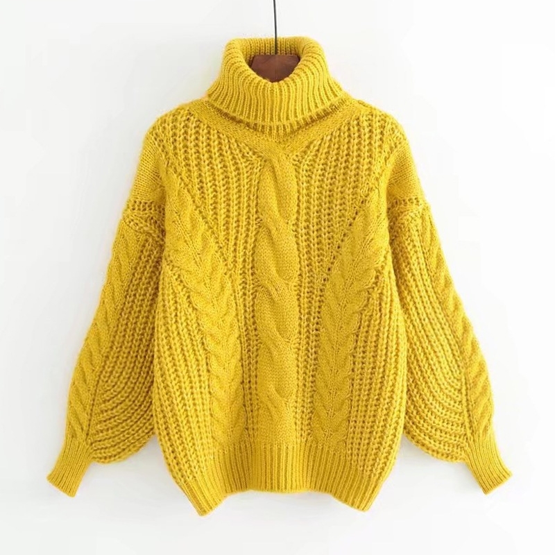 

Turtleneck Sweater Women's Autumn Winter Pullover High Elasticity Knitted Casual Twist Warm Sweaters Long Sleeve Yellow sweater 201111, Yj-993-bk