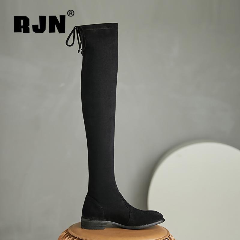 

RJN High Boots For Women Over-the-knee Long Suede Elastic Boots Ladies Warm Fashion Classic Winter Walking Women's Shoes RO440, Beige short plush