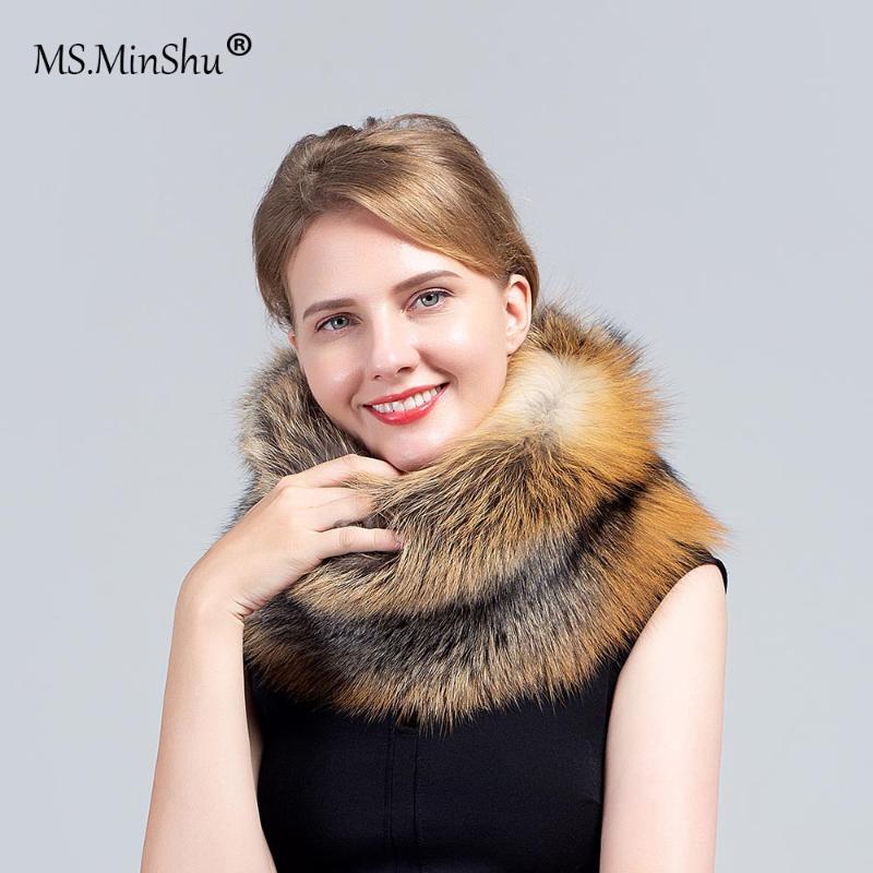 

MS.MinShu Real Fur Scarf Natural Skin Round Neck Collar Thick Fur Warmer Whole Skin Scarf