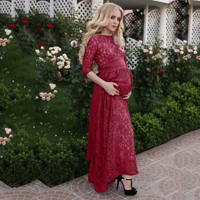 

NEW Fashion Maternity Dresses For Photo Shoot Women Pregnants Elbow Sleeve Maternity Solid Lace Dress Photography Props, Purple