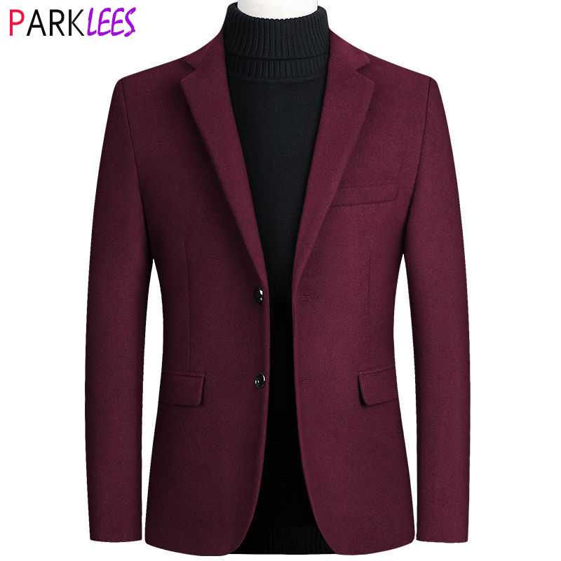 

Wine Red Wollen Blazer Jacket Men 2020 Winter New Single Breasted Notched Lapel Blazers Men Casual Warm Tweed Suit Jacket Male, Gray