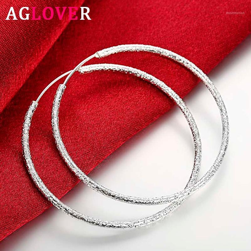 

AGLOVER 51MM 100% 925 Sterling Silver Big Frosted Hoop Earrings For Women Fashion Jewelry Gift Wholesale Earrings1