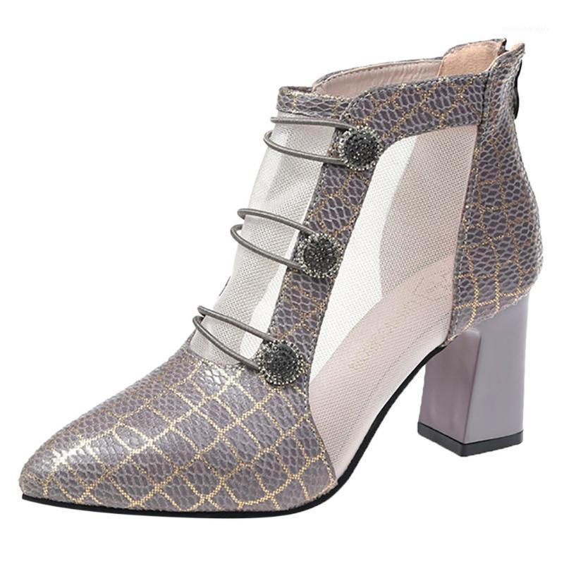 

SAGACE Fashion Retro boots women 2020 Flats Comfortable Thick heel Non-Slip Roman Shoe female Short Boot Button boots women new1, Gy