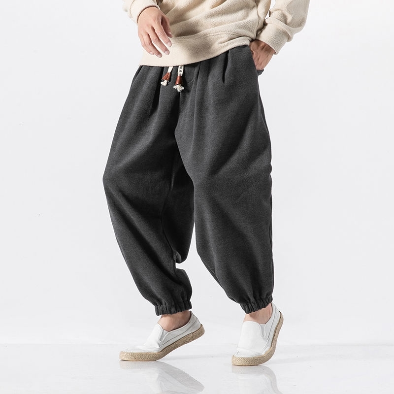 

2021 Men's Solid Color Autumn Winter New Thicken Warm Woolen Trousers Casual Oversize Chinese Style Pants 187o, Gray