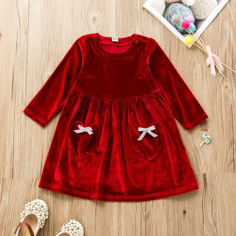 

Baby / Toddler Bowknot Red Velvet Long-sleeve Dress1